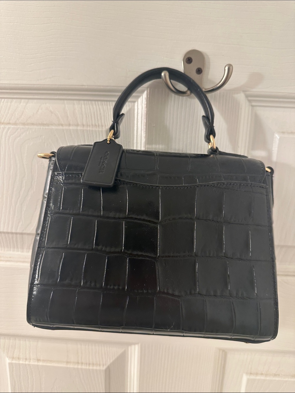 Coach Black Croc-Embossed Top Handle Satchel with Gold Hardware - Picture 2 of 4